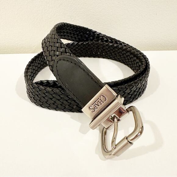 Chaps Classic Prep Preppy Black Woven Bonded Leather Belt - Picture 3 of 8